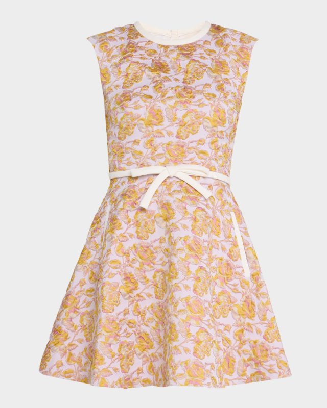 Floral Brocade Sleeveless Mini Dress